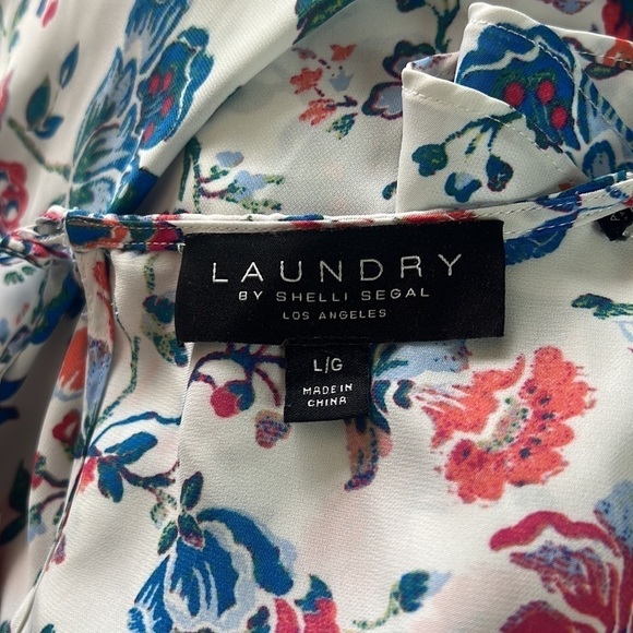 Laundry By Shelli Segal Floral Ruffle SideTie Short Sleeve Top Size L - Picture 10 of 15